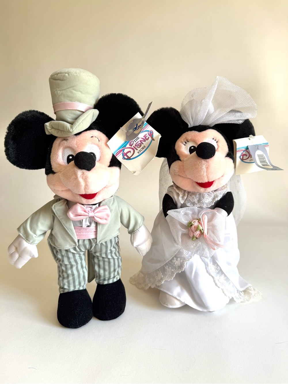 Disney Store Wedding Plush Bride Minnie & Groom Mickey Set 12” NWT Vintage 90s